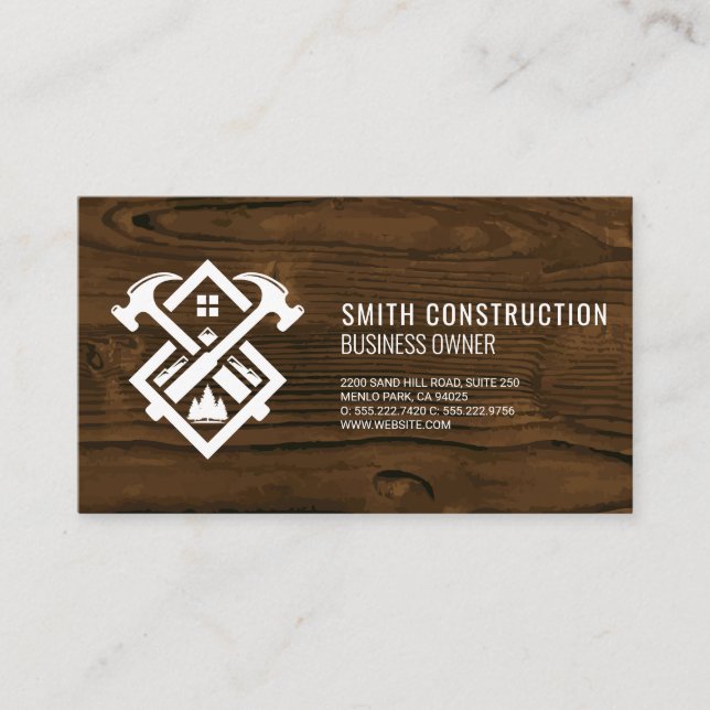 Hammer House Logo | Wood Background Business Card (Front)