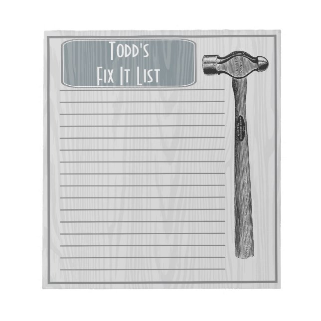 Hammer It Out Fix It Chore List Monogram Grey Notepad (Front)