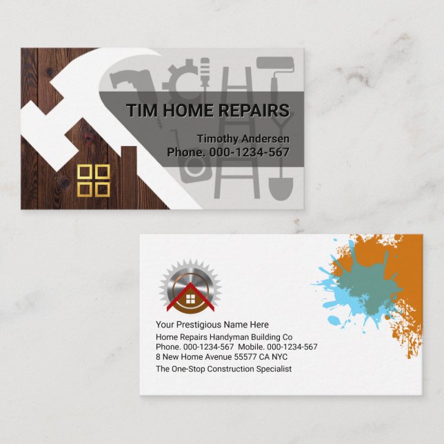 Hammer Rooftop Building Handyman Business Card (Front/Back)