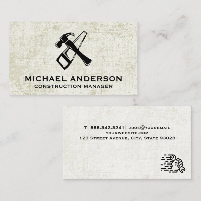 Hammer Saw | Grunge Background Business Card (Front/Back)