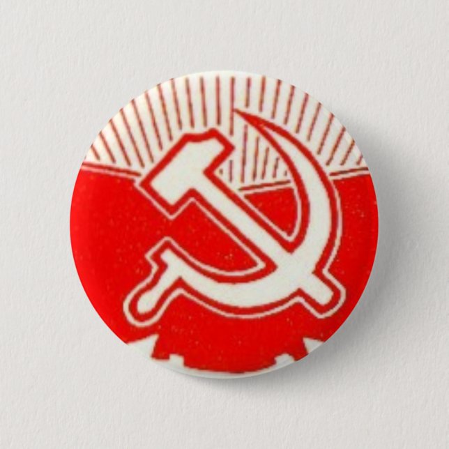 Hammer, Sickle, and Red Flags 6 Cm Round Badge (Front)