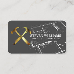 Hammer Tools Blueprints General Contractor Business Card