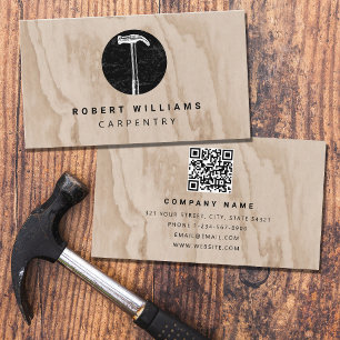 Hammer Wooden Carpenter Construction QR Code Business Card