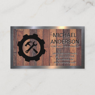 Hammer Wrench Construction   Wooden Boards Business Card