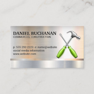Hammer Wrench Logo   Metallic Background Business  Card