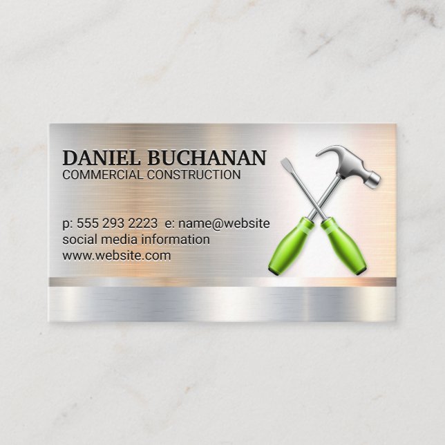 Hammer Wrench Logo | Metallic Background Business  Card (Front)