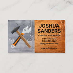 Hammer Wrench Metal Sheets Wood Business Card