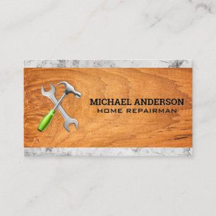 Hammer Wrench Wood Marble Business Card