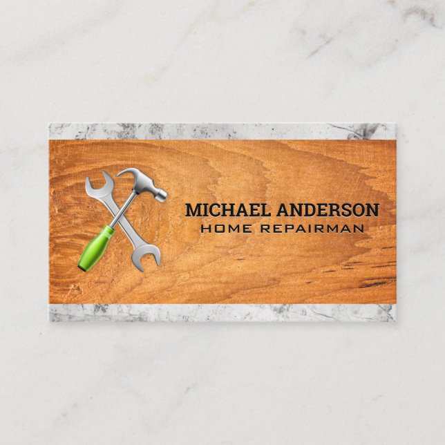 Hammer Wrench | Wood Marble Business Card (Front)