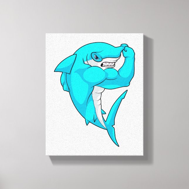 Hammerhead shark as Bodybuilder at Bodybuilding Canvas Print (Front)
