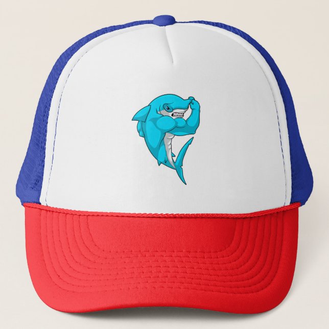 Hammerhead shark as Bodybuilder at Bodybuilding Trucker Hat (Front)