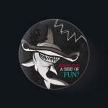 Hammerhead Shark Birthday Party  3 Cm Round Badge<br><div class="desc">Add a "bite" of fun to your party these cool (yet scary!) hammerhead shark buttons. The black, gray and teal coloring gives the print a fun and fresh underwater feel. But beware of that pop of red added in for extra scare! Matching items can be found in our 'A Bite...</div>