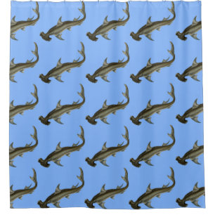 Hammerhead Shark Blue Shower Curtain