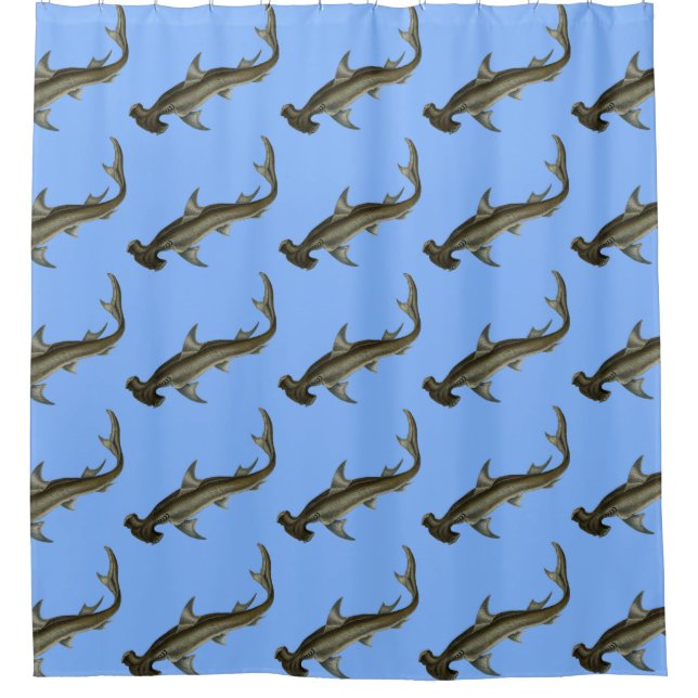 Hammerhead Shark Blue Shower Curtain (Front)