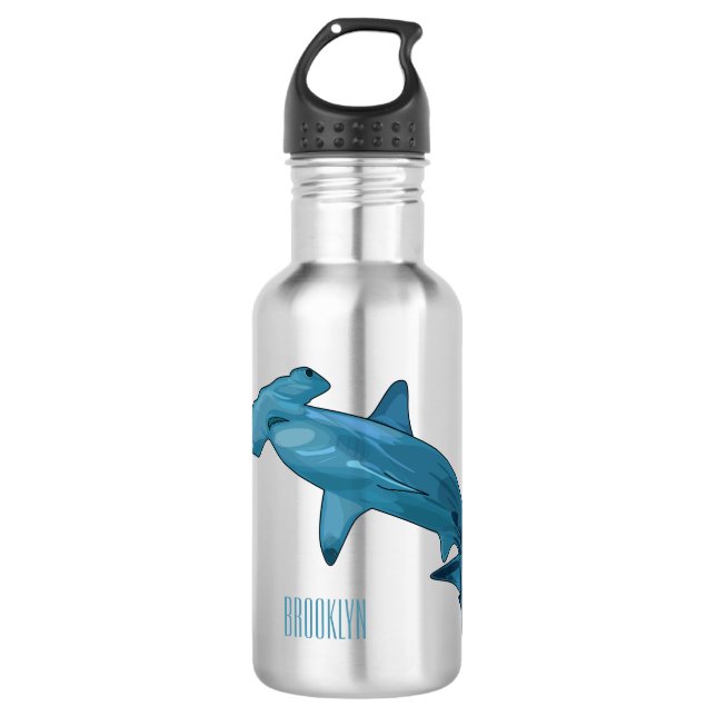 Hammerhead shark cartoon illustration 532 ml water bottle (Front)