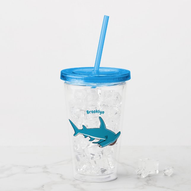 Hammerhead shark cartoon illustration acrylic tumbler (Back Ice)