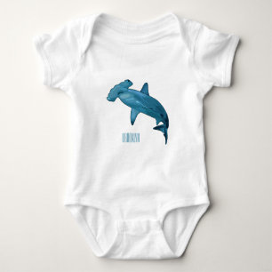 Hammerhead shark cartoon illustration baby bodysuit