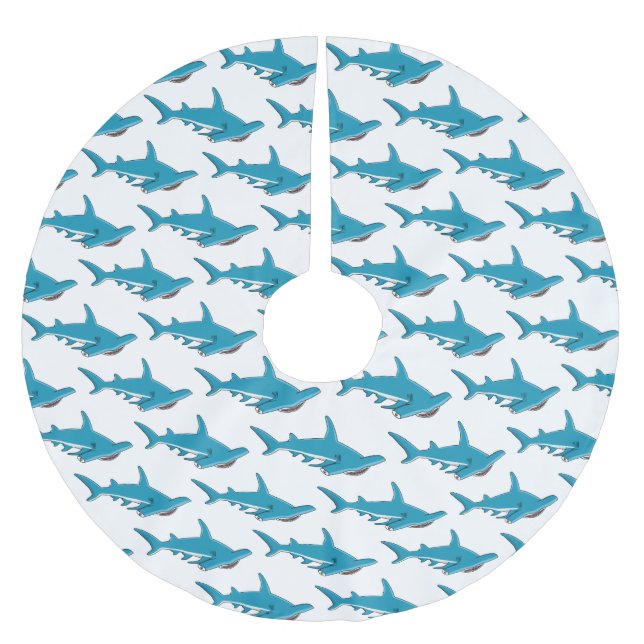 Hammerhead shark cartoon illustration brushed polyester tree skirt (Front)