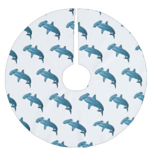 Hammerhead shark cartoon illustration brushed polyester tree skirt