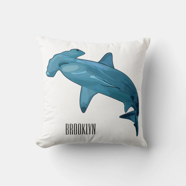 Hammerhead shark cartoon illustration cushion (Front)