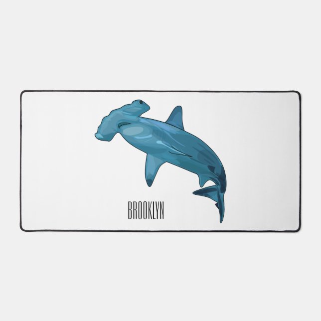 Hammerhead shark cartoon illustration desk mat (Front)