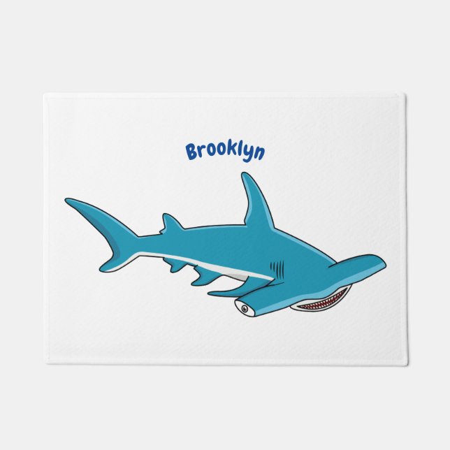 Hammerhead shark cartoon illustration doormat (Front)
