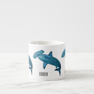 Hammerhead shark cartoon illustration espresso cup