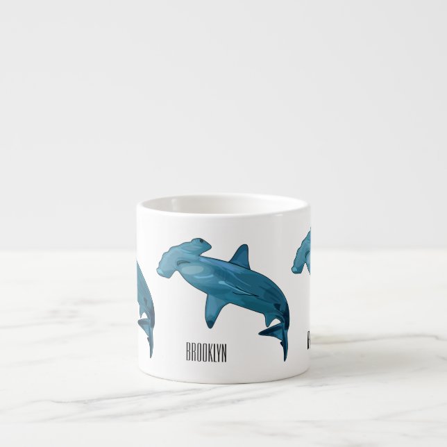 Hammerhead shark cartoon illustration espresso cup (Front)