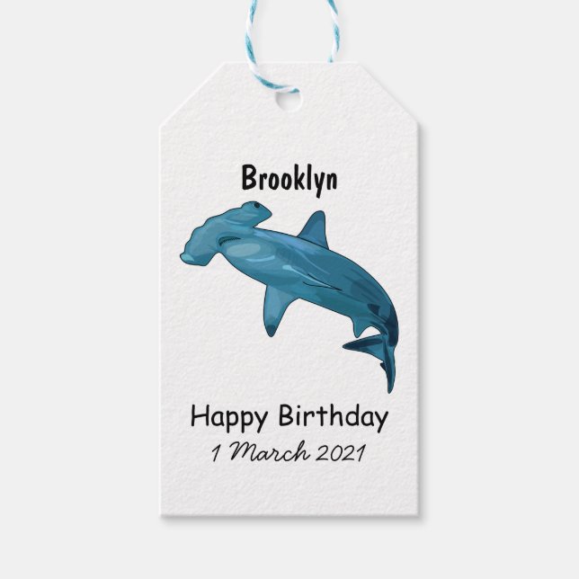 Hammerhead shark cartoon illustration gift tags (Front)