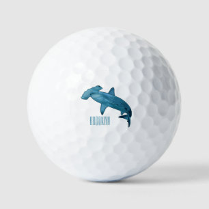 Hammerhead shark cartoon illustration golf balls
