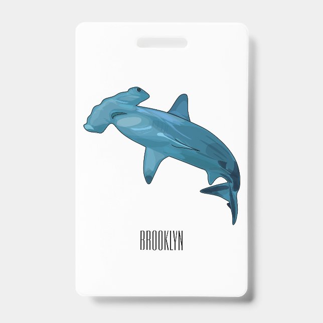 Hammerhead shark cartoon illustration ID badge (Front)