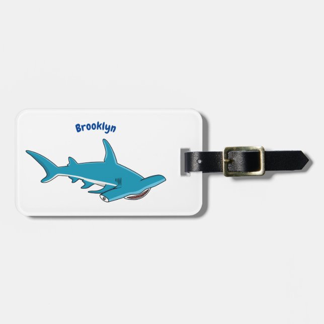 Hammerhead shark cartoon illustration  luggage tag (Front Horizontal)