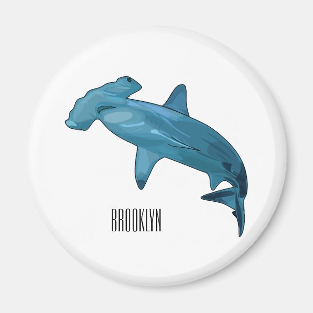 Hammerhead shark cartoon illustration magnet (Front)