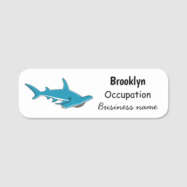 Hammerhead shark cartoon illustration  name tag (Front)