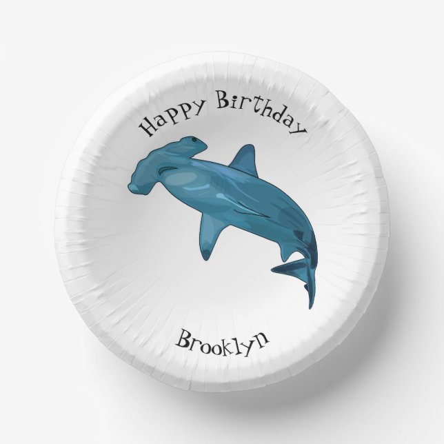 Hammerhead shark cartoon illustration paper plate (Front)