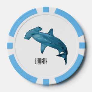 Hammerhead shark cartoon illustration poker chips