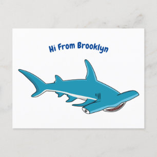 Hammerhead shark cartoon illustration postcard