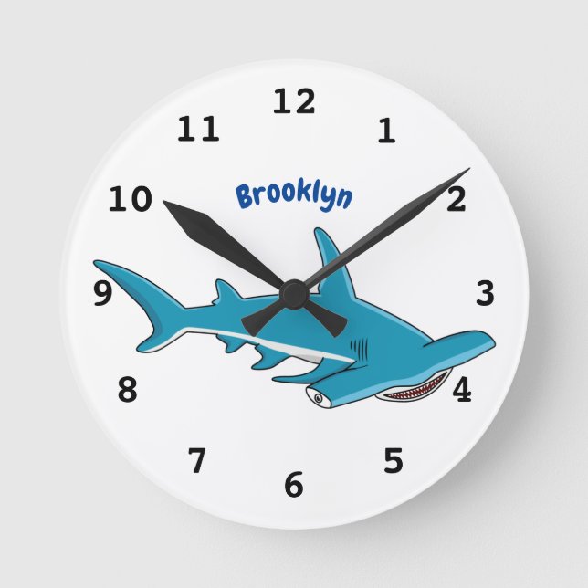 Hammerhead shark cartoon illustration  round clock (Front)