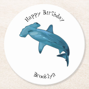 Hammerhead shark cartoon illustration round paper coaster