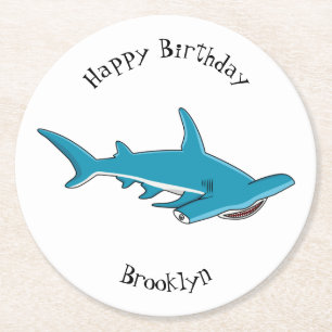 Hammerhead shark cartoon illustration round paper coaster