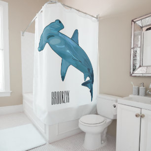 Hammerhead shark cartoon illustration shower curtain