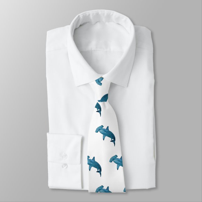 Hammerhead shark cartoon illustration tie (Tied)