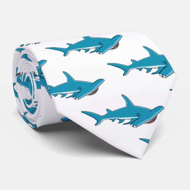 Hammerhead shark cartoon illustration tie (Rolled)