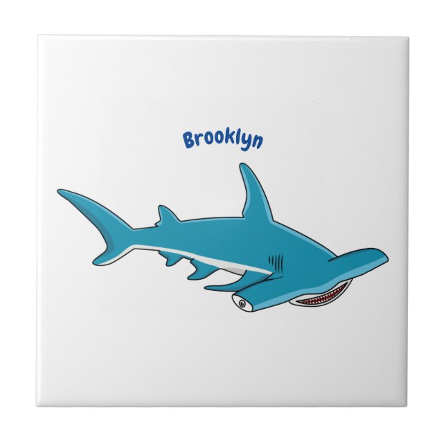 Hammerhead shark cartoon illustration tile (Front)