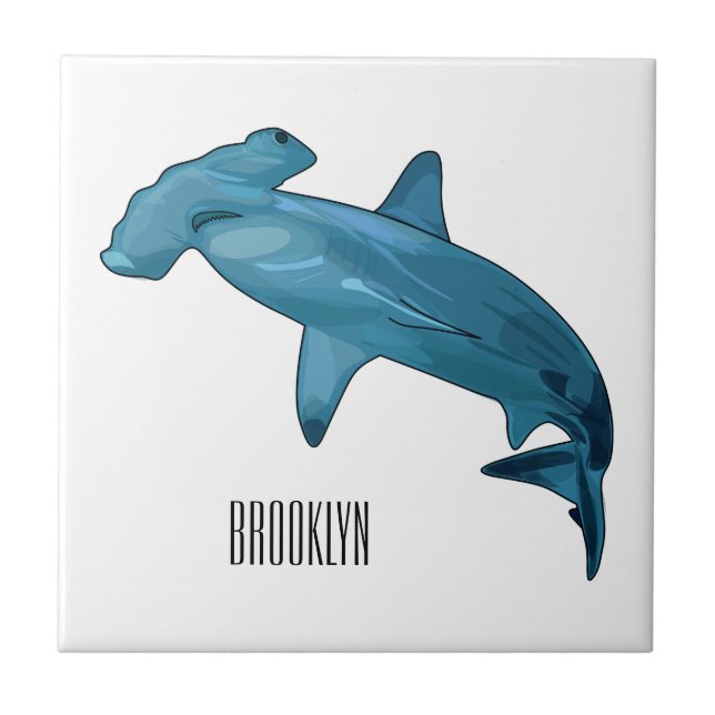 Hammerhead shark cartoon illustration tile (Front)