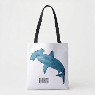 Hammerhead shark cartoon illustration tote bag