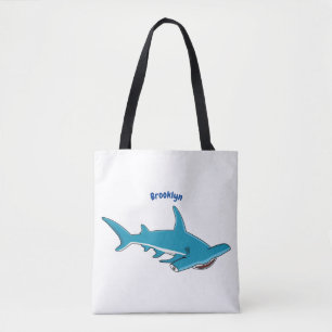 Hammerhead shark cartoon illustration tote bag