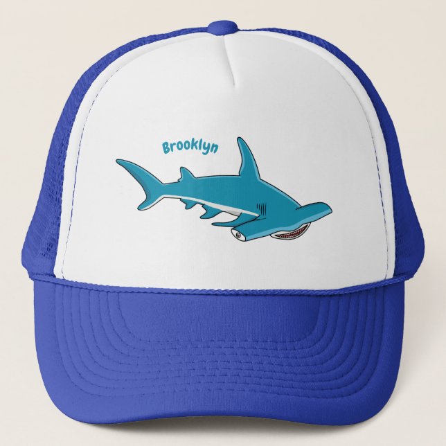 Hammerhead shark cartoon illustration  trucker hat (Front)