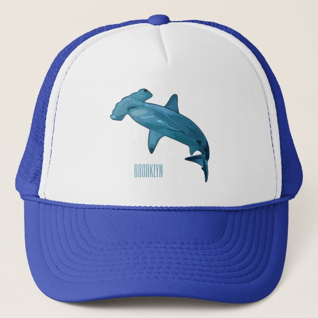 Hammerhead shark cartoon illustration trucker hat (Front)