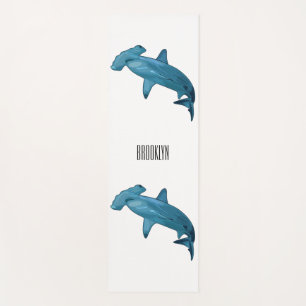 Hammerhead shark cartoon illustration yoga mat